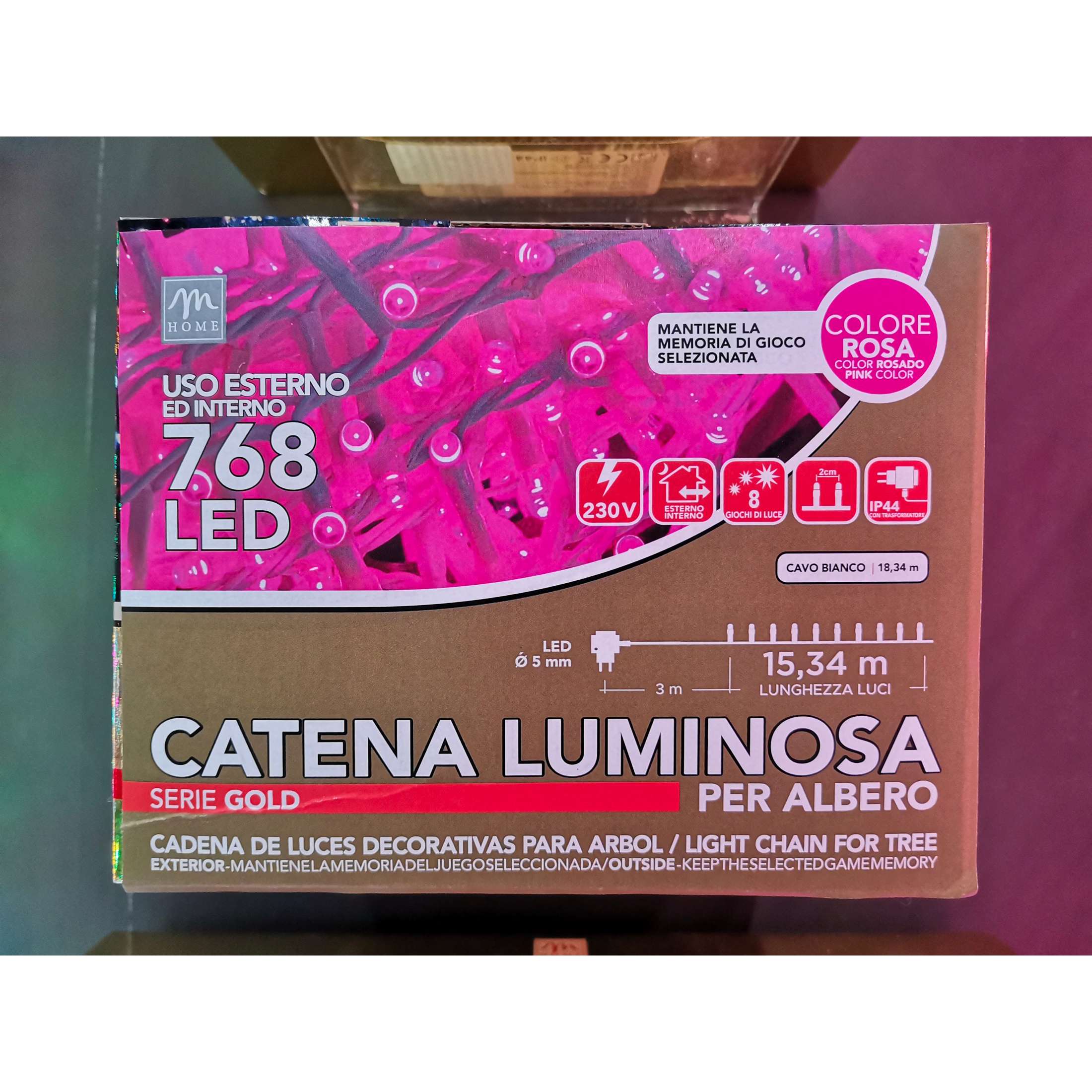 Catena 768 minilucciole natalizie rosa 15m