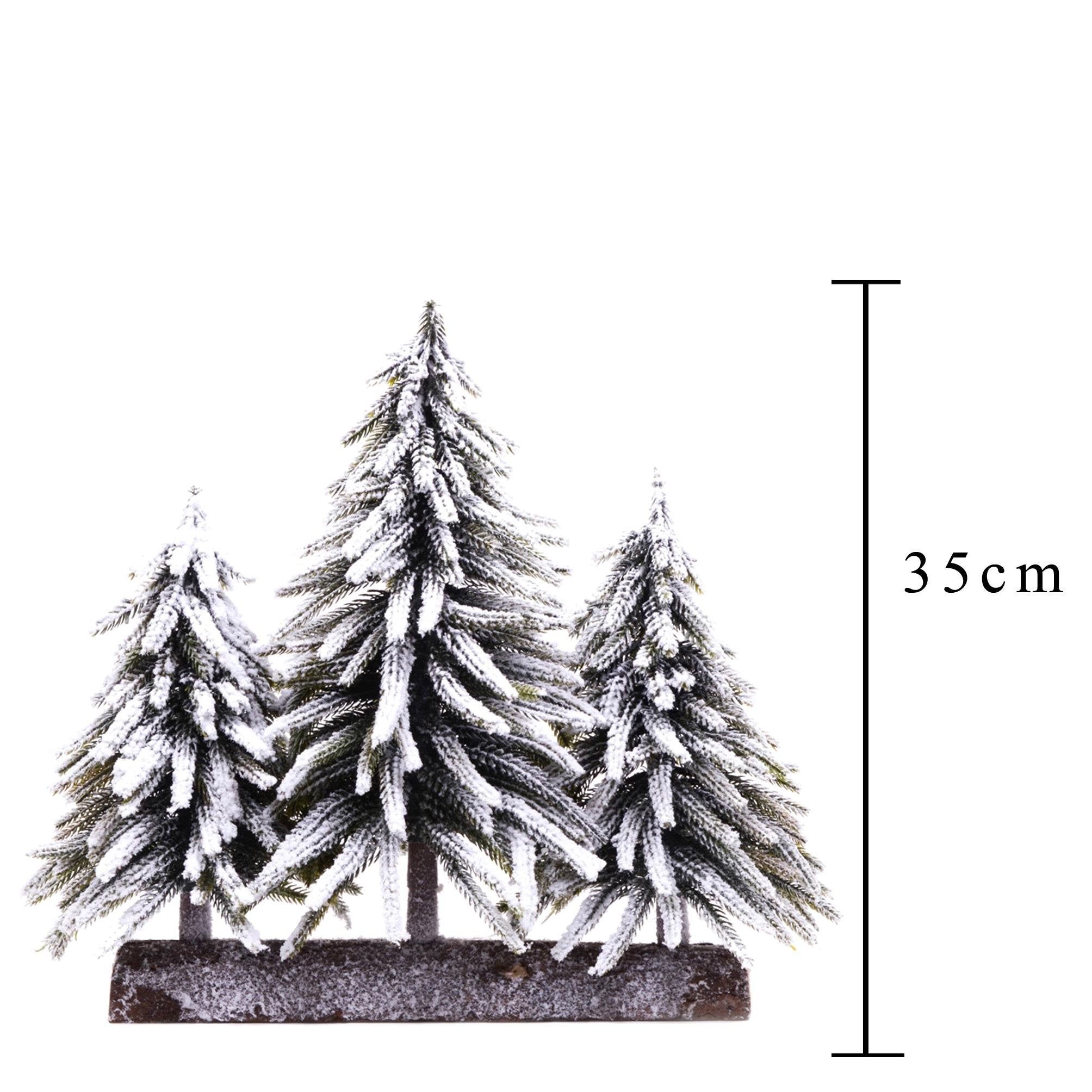 Abete x 3 con base legno e neve 5