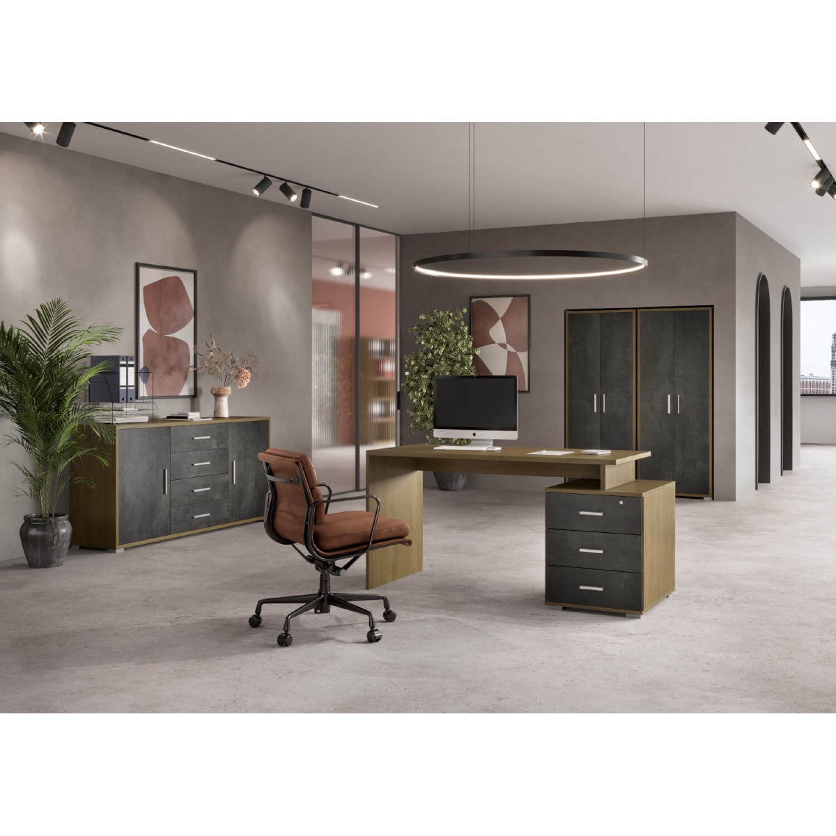 Scrivania con 3 Cassetti color Noce