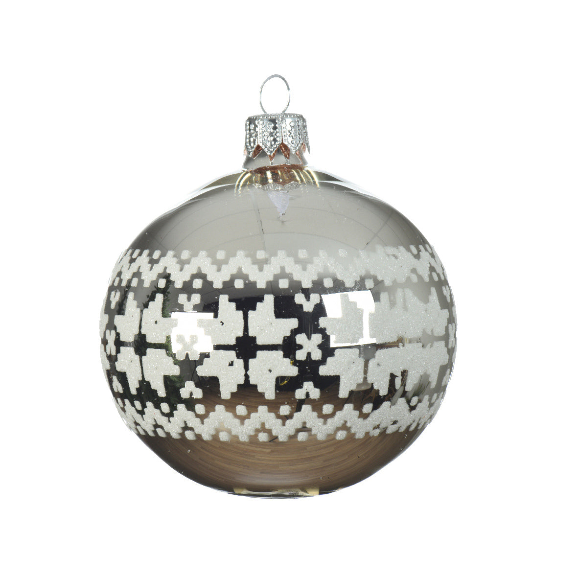 Palla Argento con fiochi di neve 8 cm