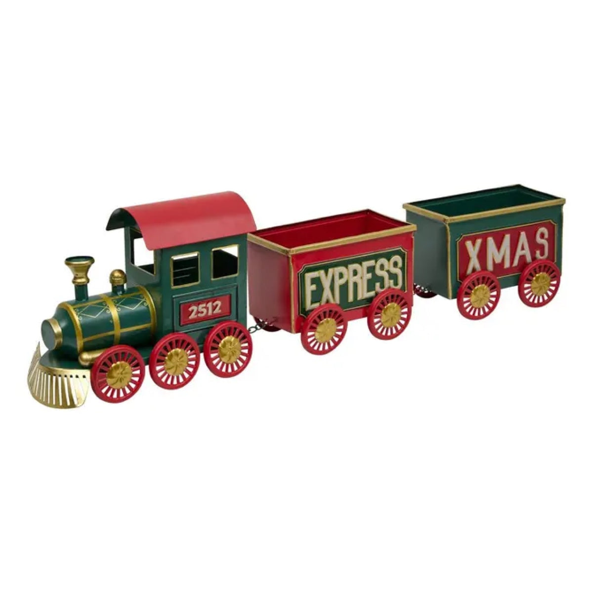 Trenino Natalizio Decorativo in Metallo Rosso e Verde 1