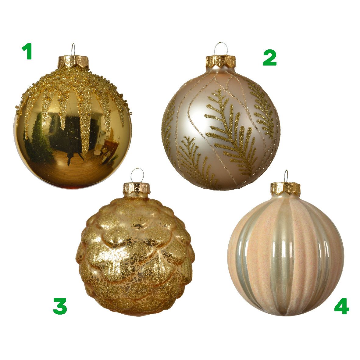 Pallina in vetro oro/perla glitter 8 cm