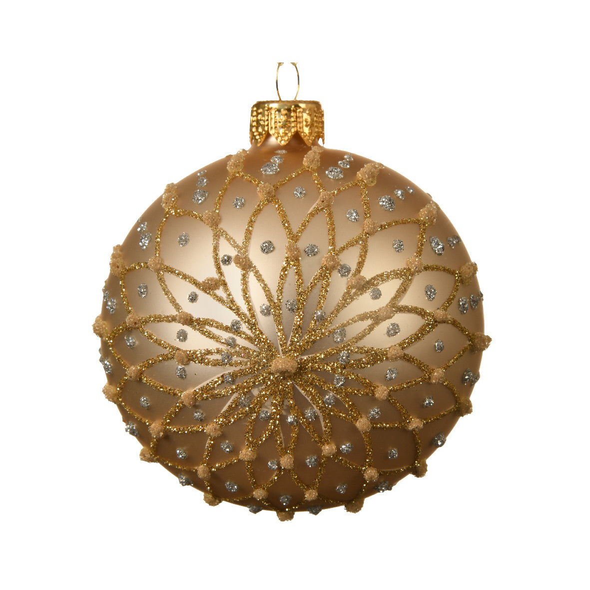 Pallina oro con decori glitter 8 cm