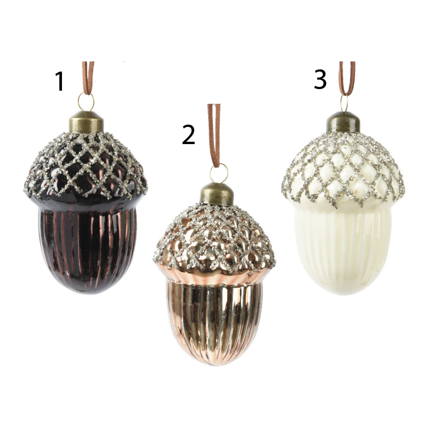 Ghianda natalizia in vetro 9 cm