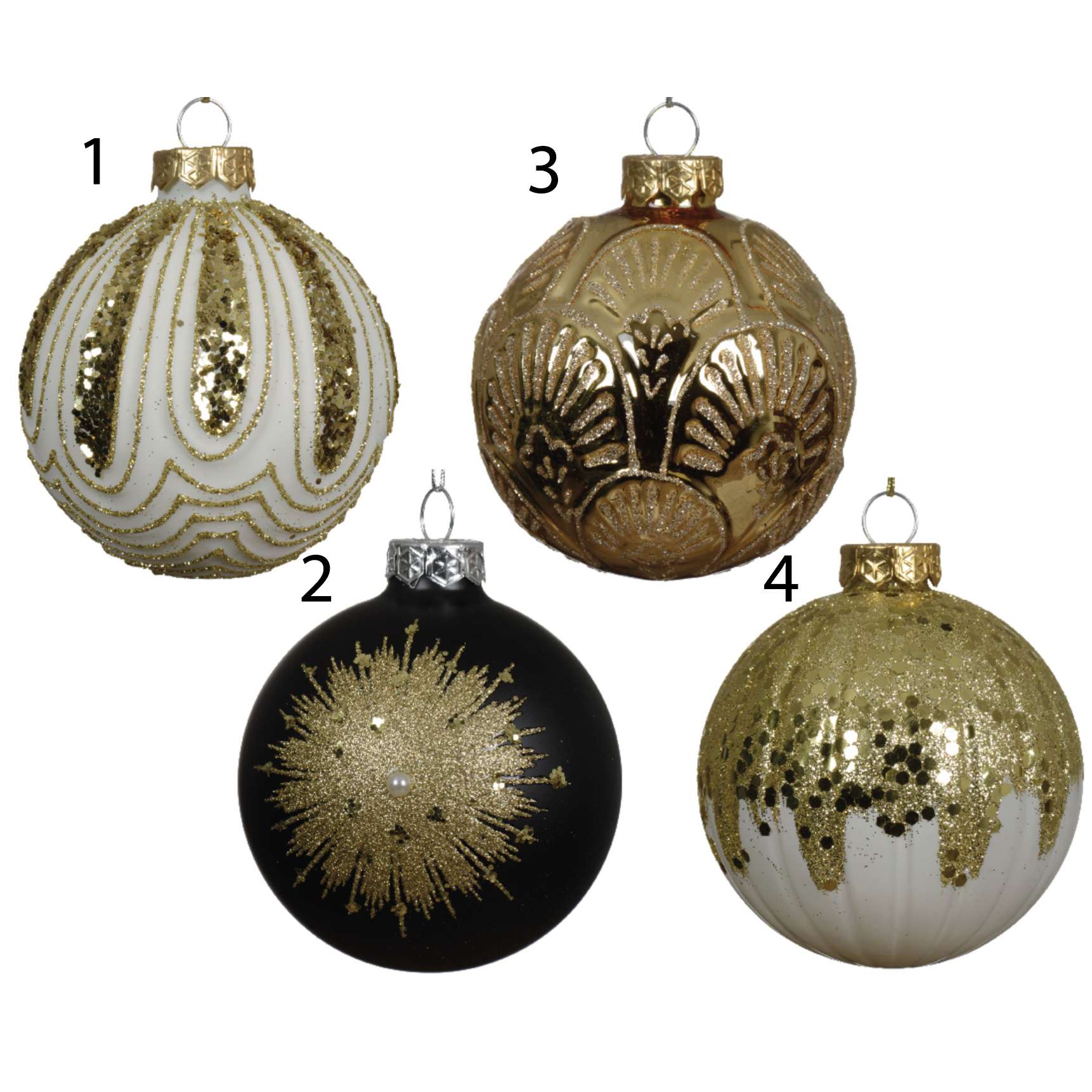 Pallina in vetro bianco-oro 8 cm