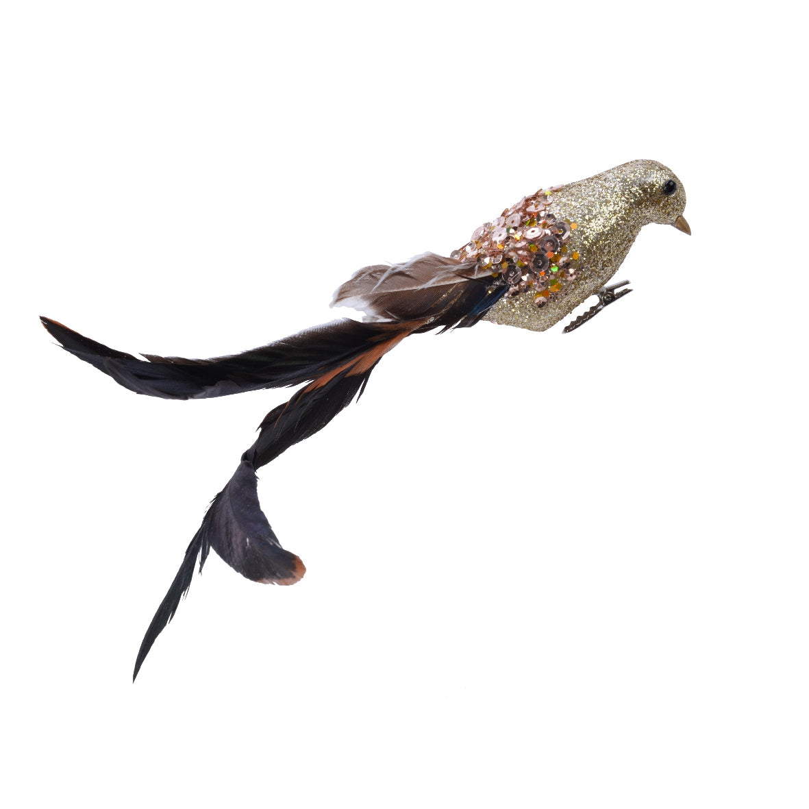 Uccellino clip oro addobbo natalizio Kaemingk