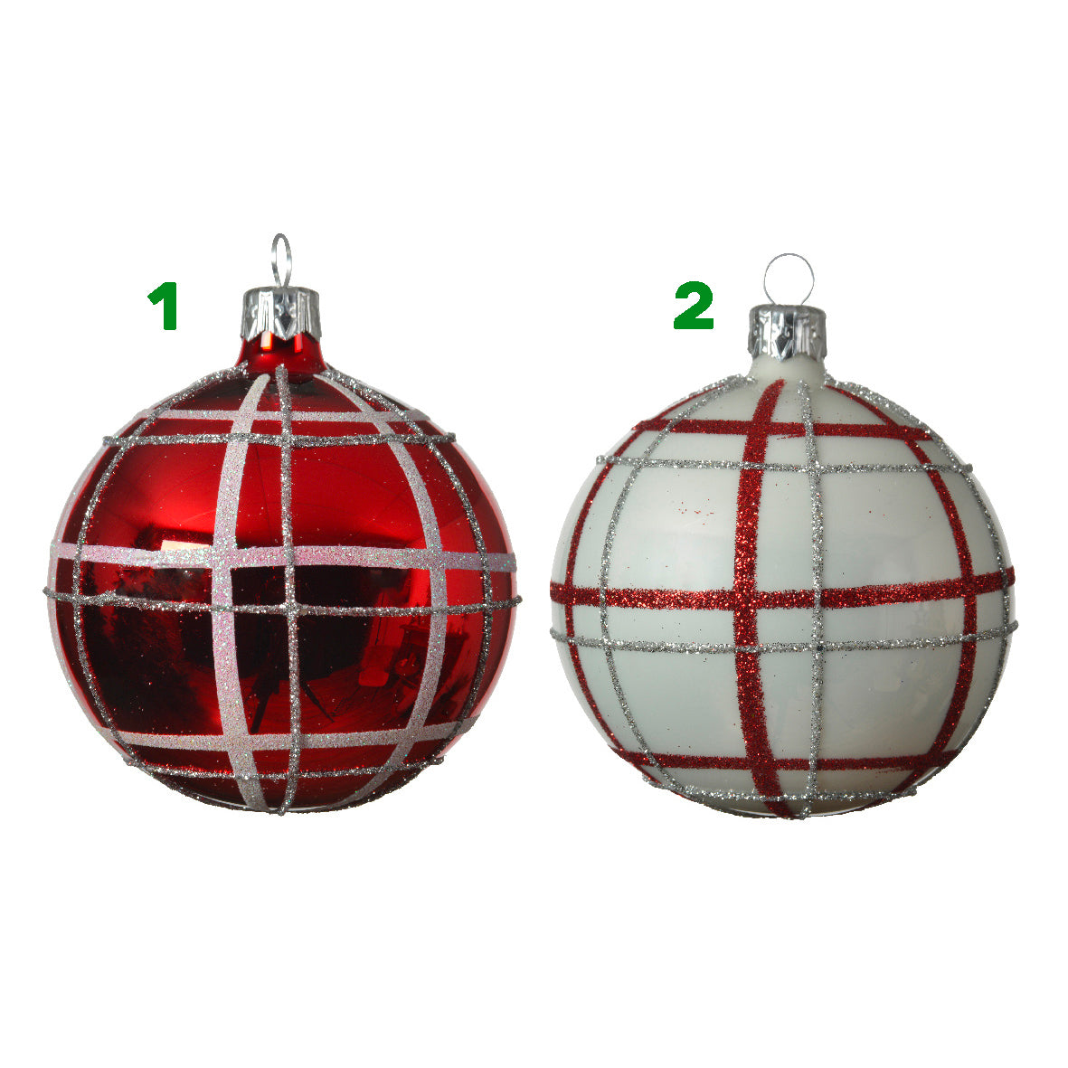 Palla in vetro rosso/bianca 8 cm