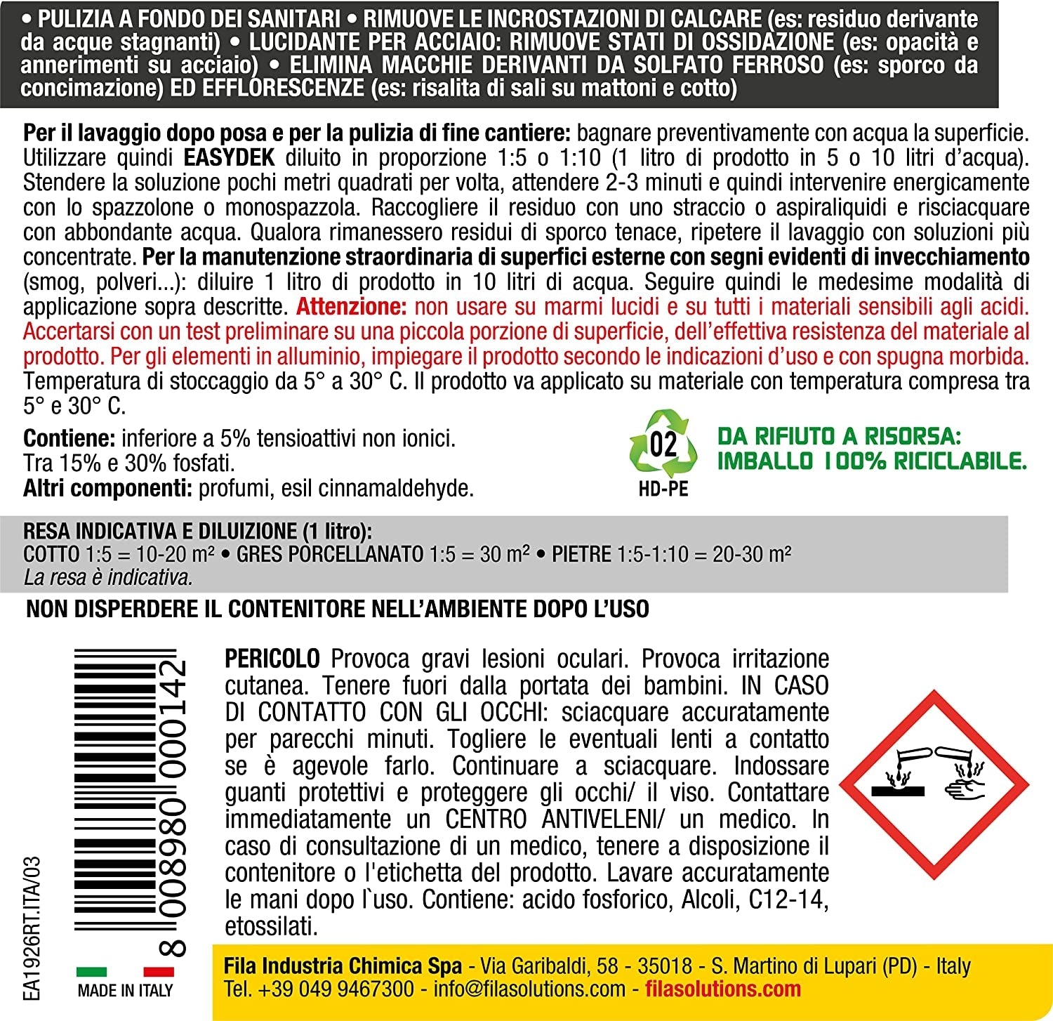 Easydek acido tamponato FILA formato 1lt - 5lt 4