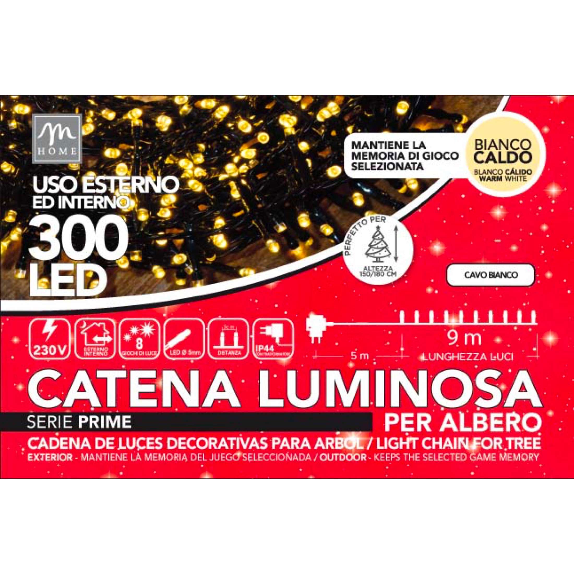 Catena 300 minilucciole natalizie bianco caldo 9m