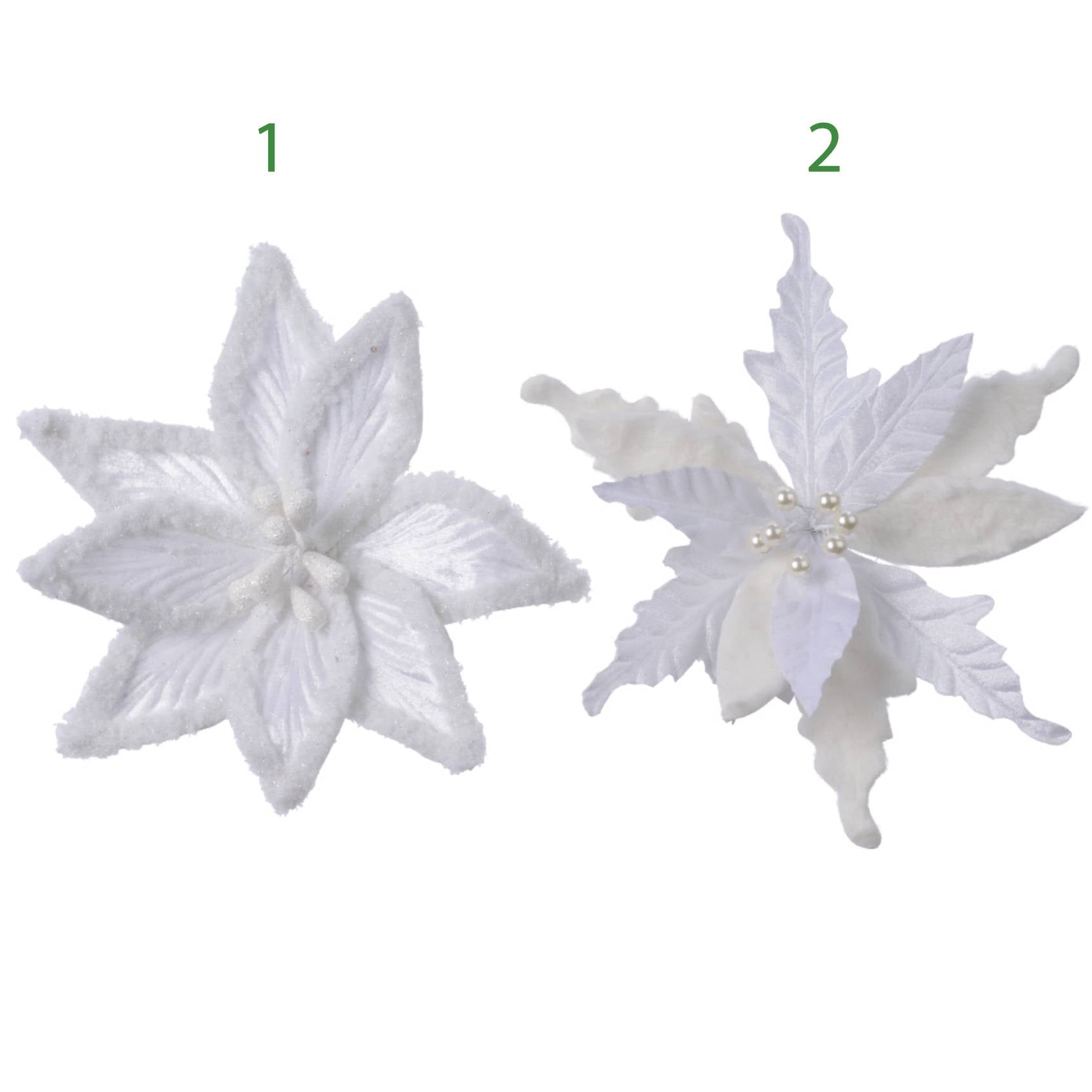 Poinsetta bianca su clip 30 cm