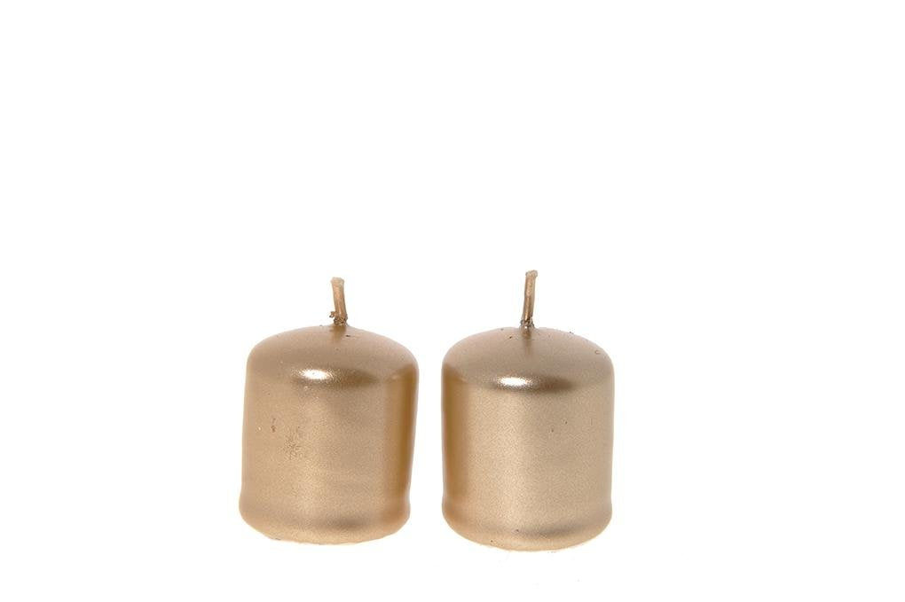 Coppia candele pillar metalliche in cera colore champagne
