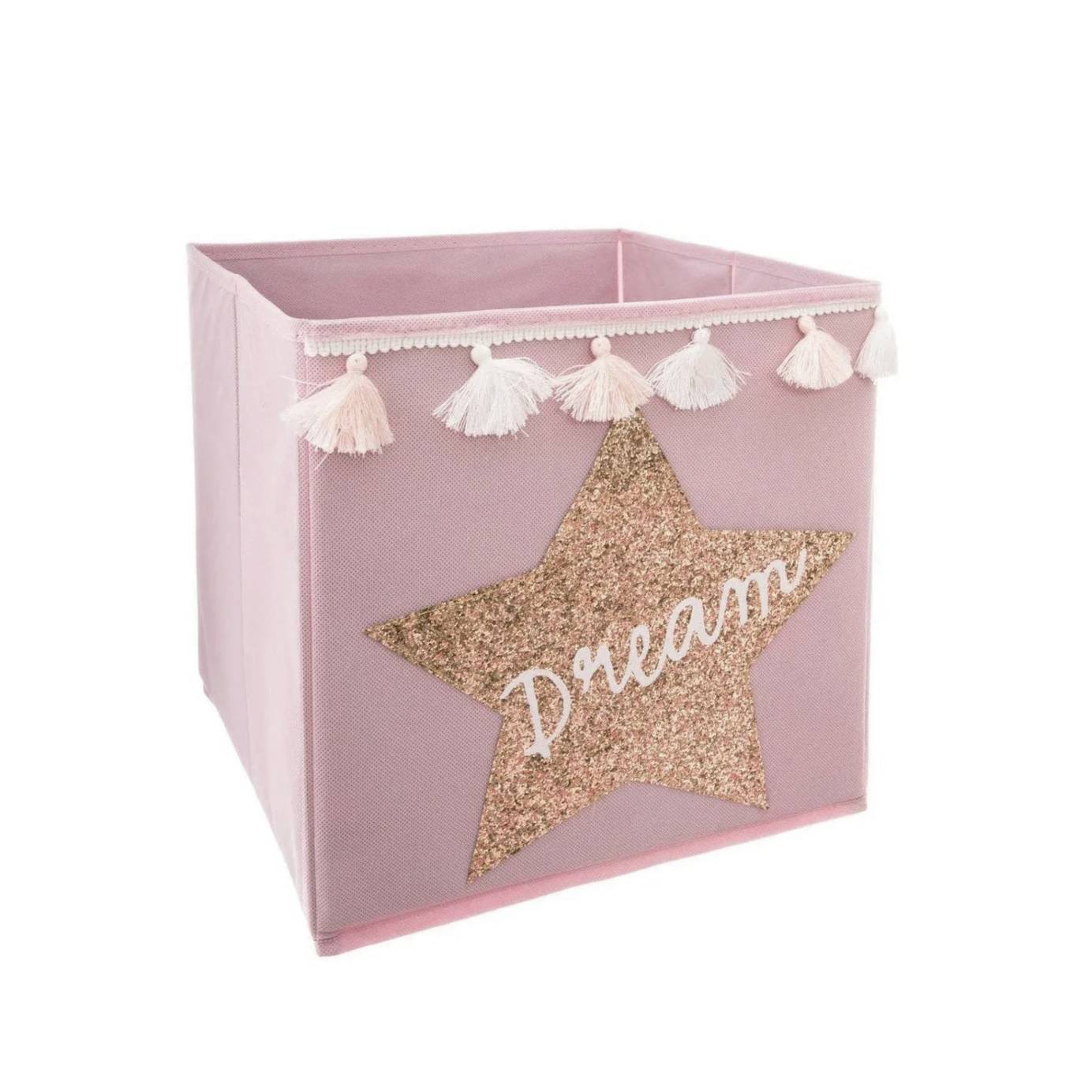 Contenitore pieghevole decorato con paillettes e pompon ‚Äì 29x29x29 cm
