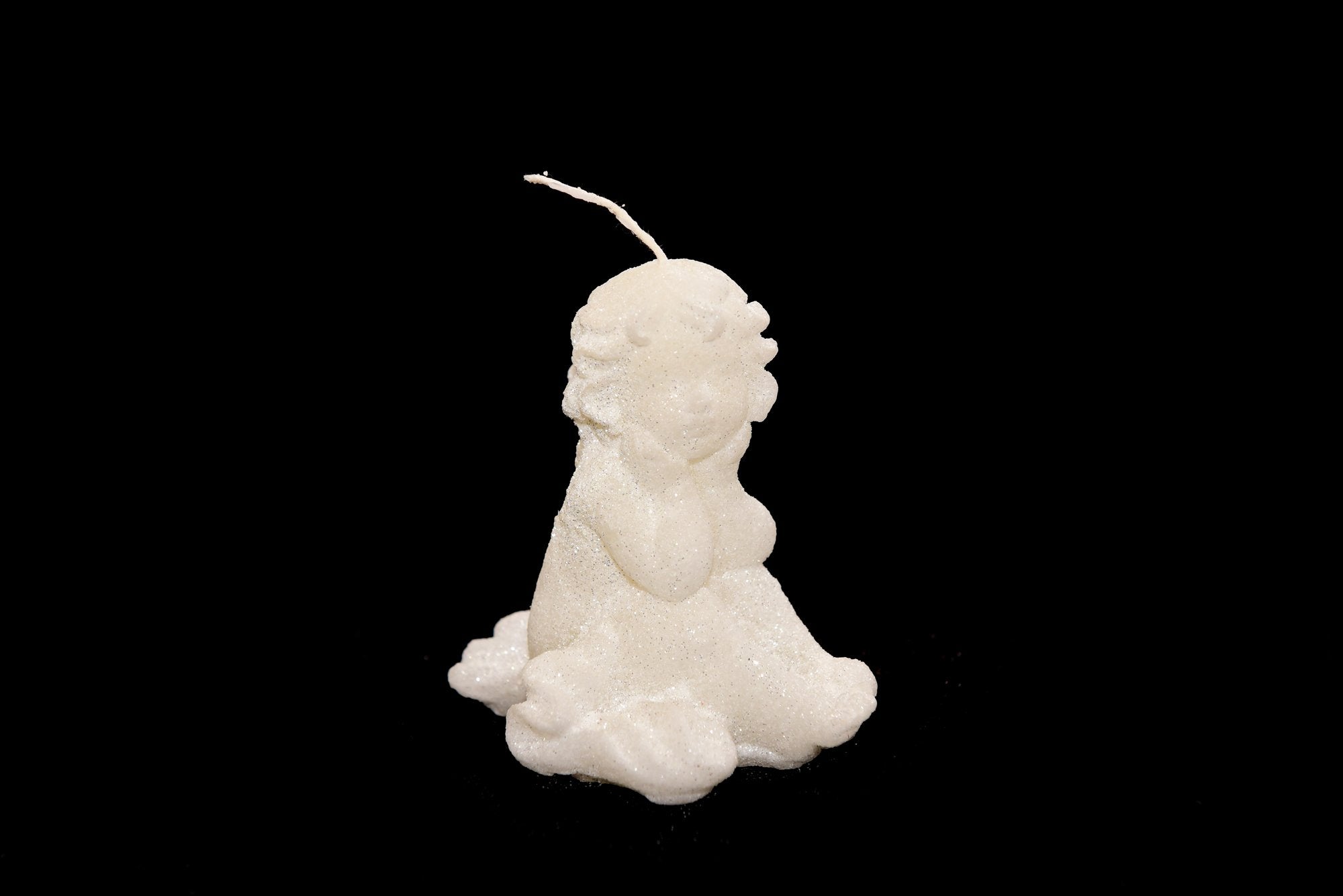 Candela angelo neve glitter in cera colore bianco