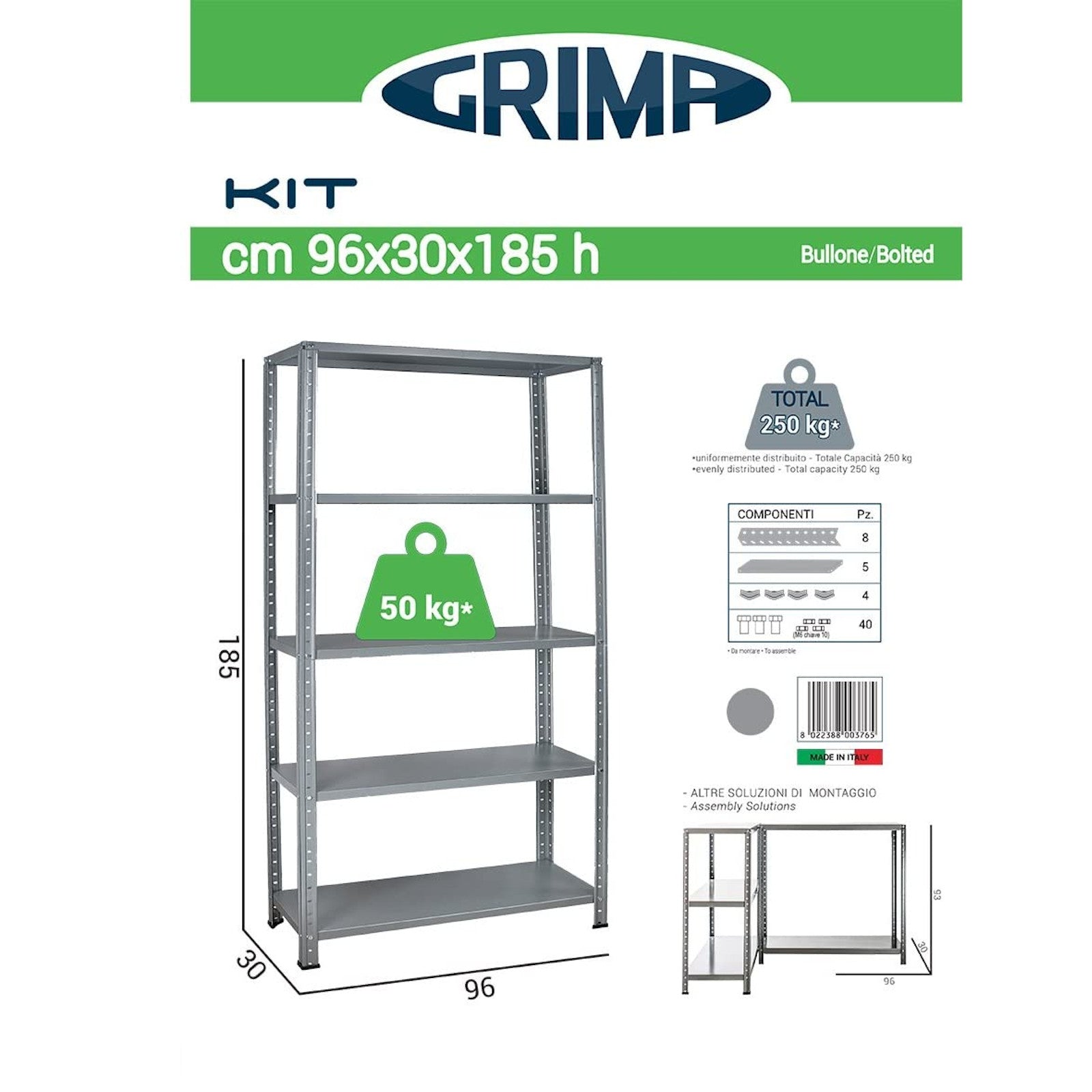 Kit scaffale Grigio 96 x 30x h.185cm 3