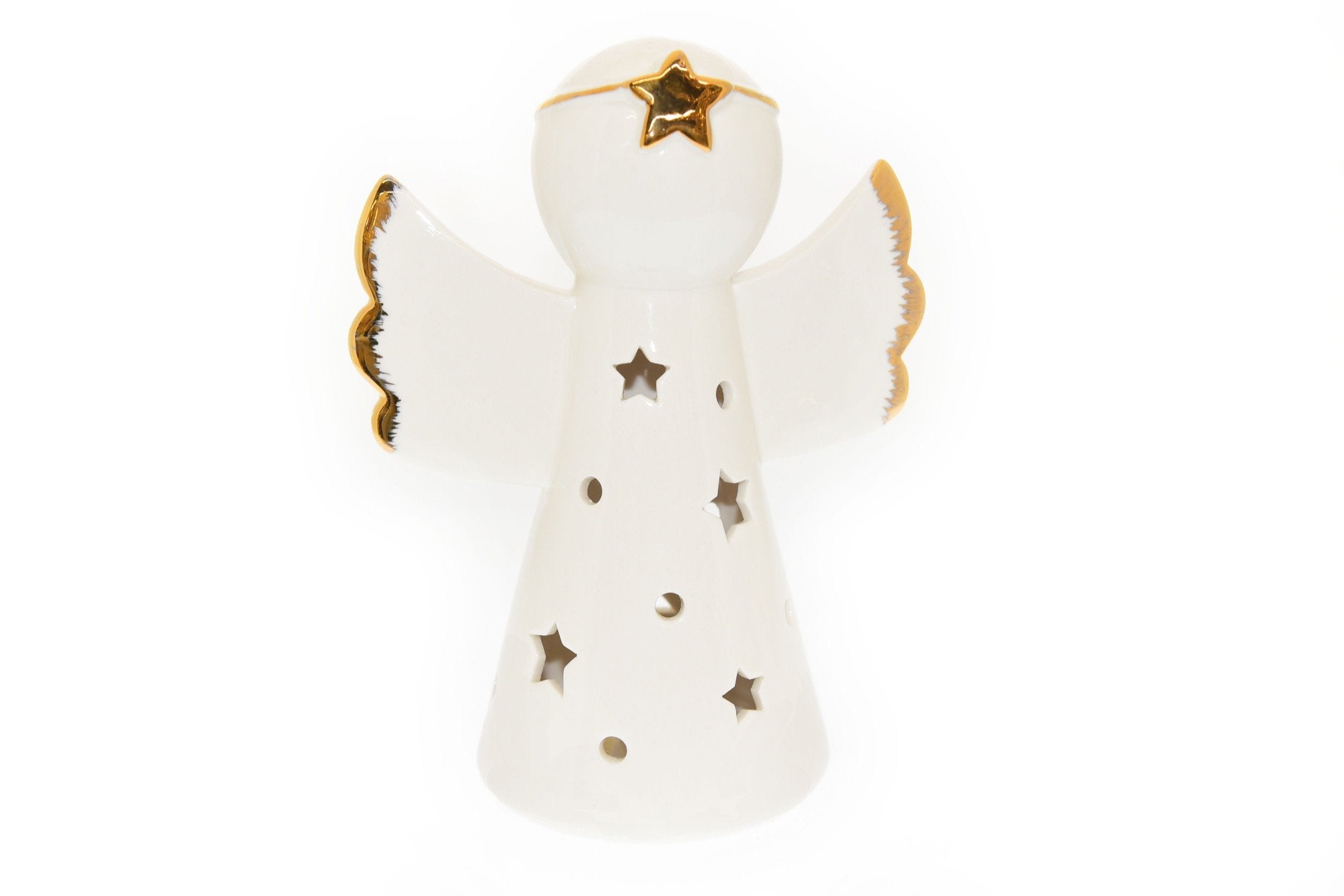 Angelo grande in porcellana con luci e oro