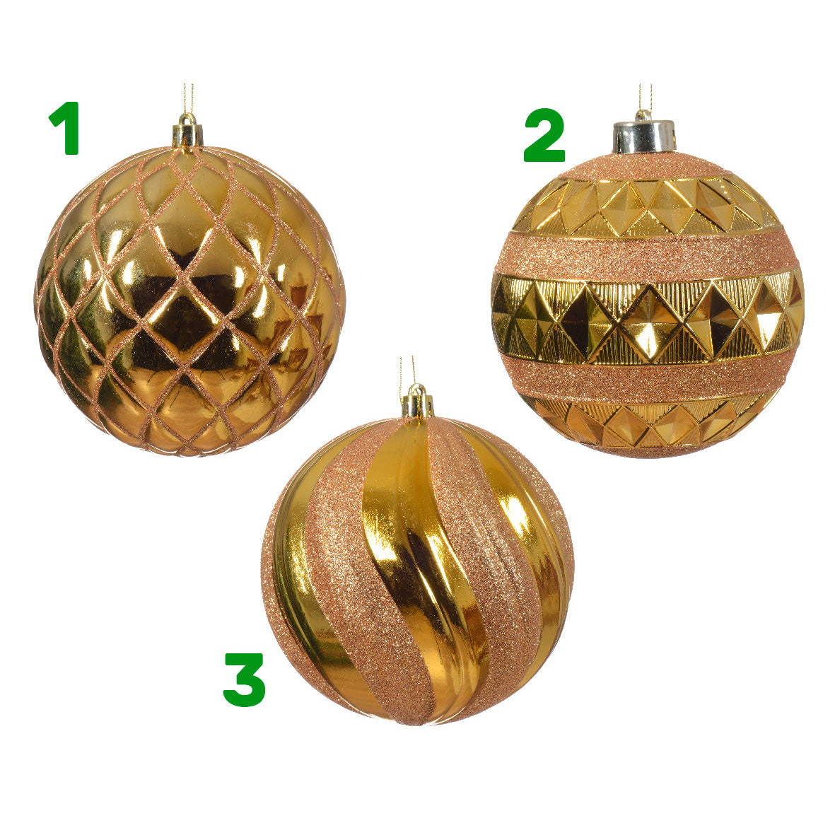 Pallina in plastica color oro rosa glitter 12 cm