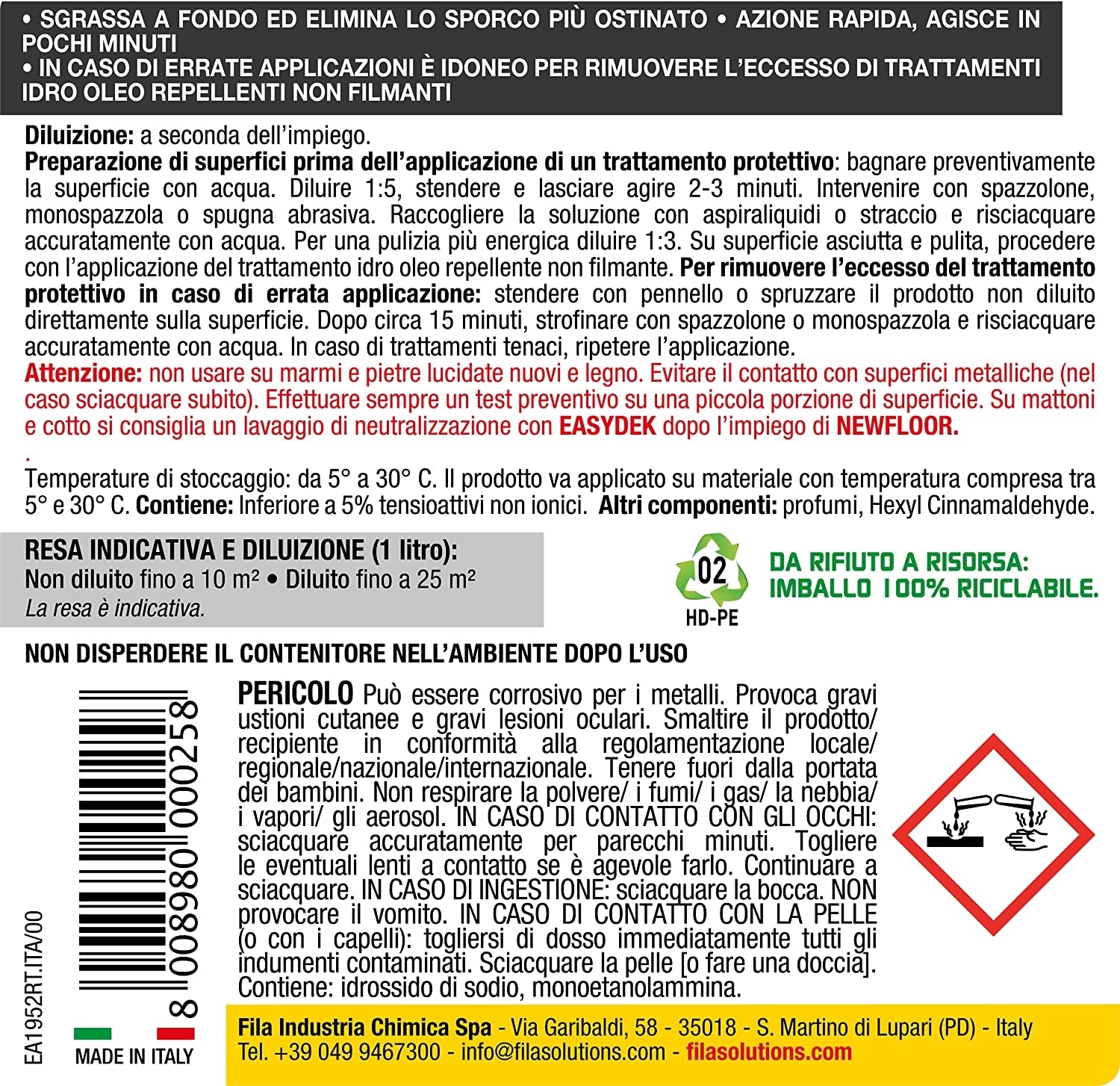Detergente concentrato per pavimenti Newfloor FILA 1LT 3