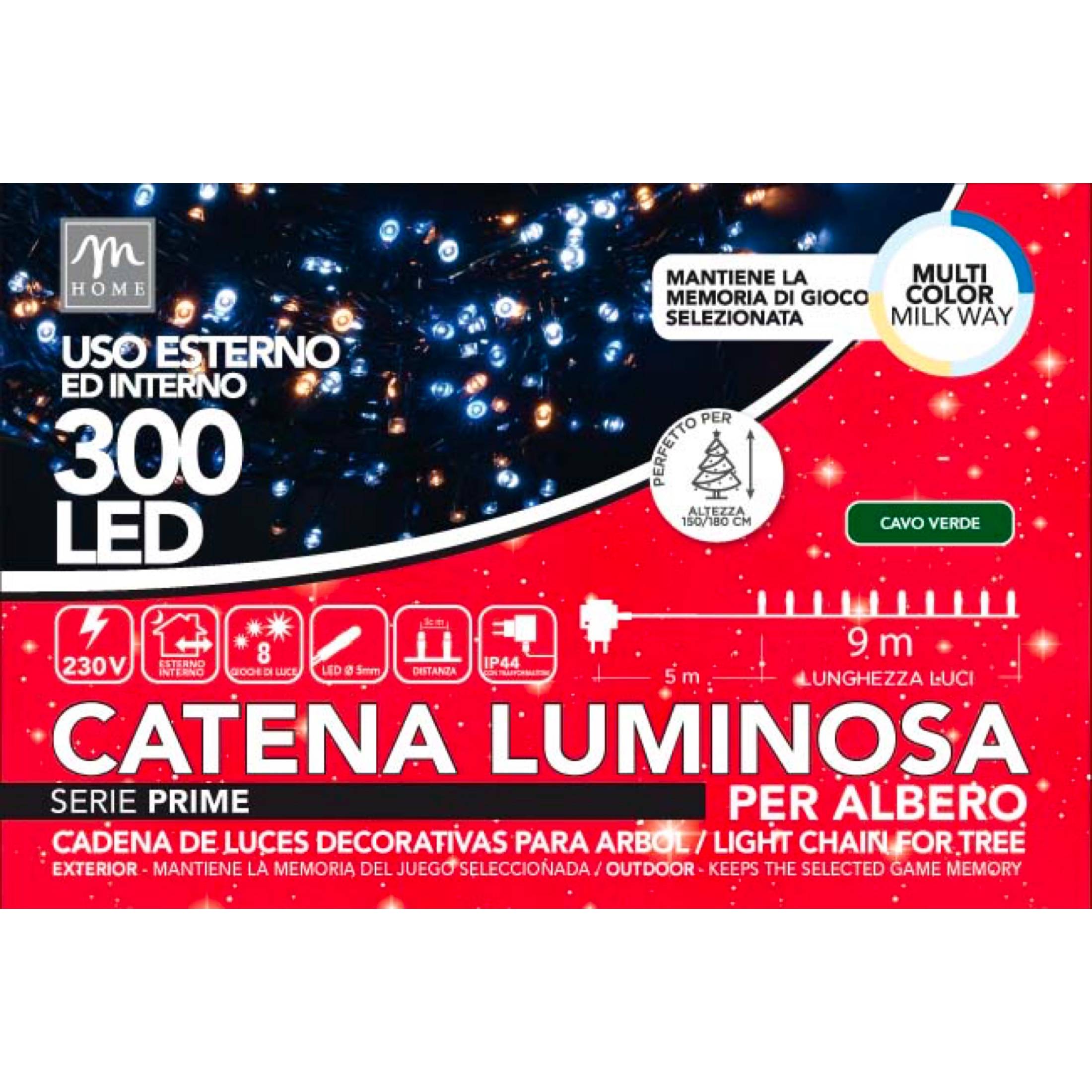 Catena 300 minilucciole natalizie multicolor milkway 9m