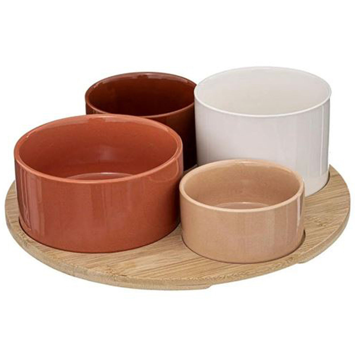 Set aperitivo da 4 ciotole con supporto in bamboo
