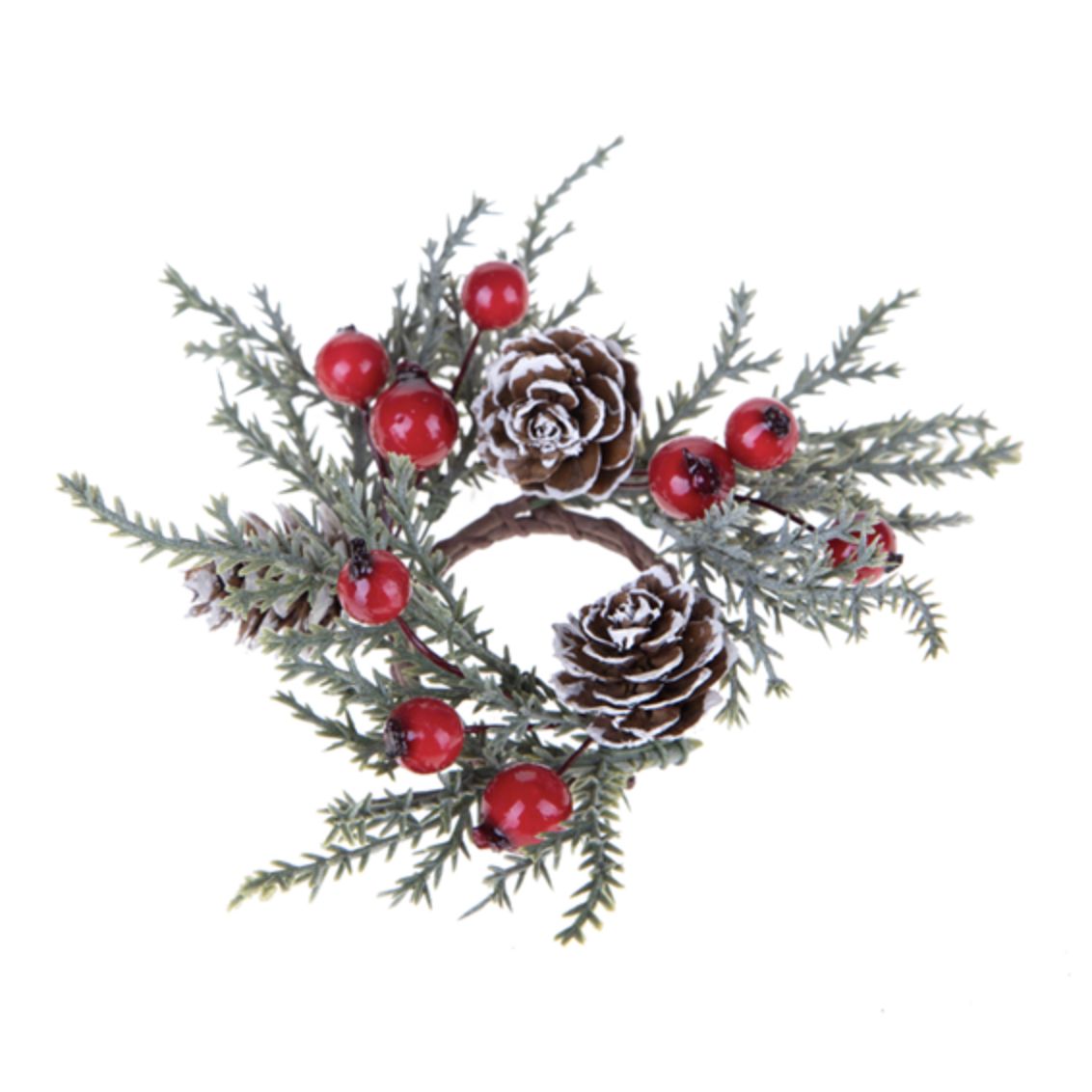 Addobbo decorazione candela 9 cm pigne e bacche
