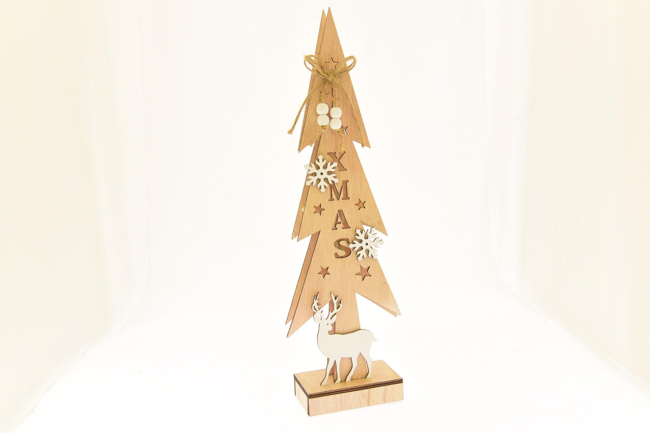 Albero di natale in legno con luci led e applique